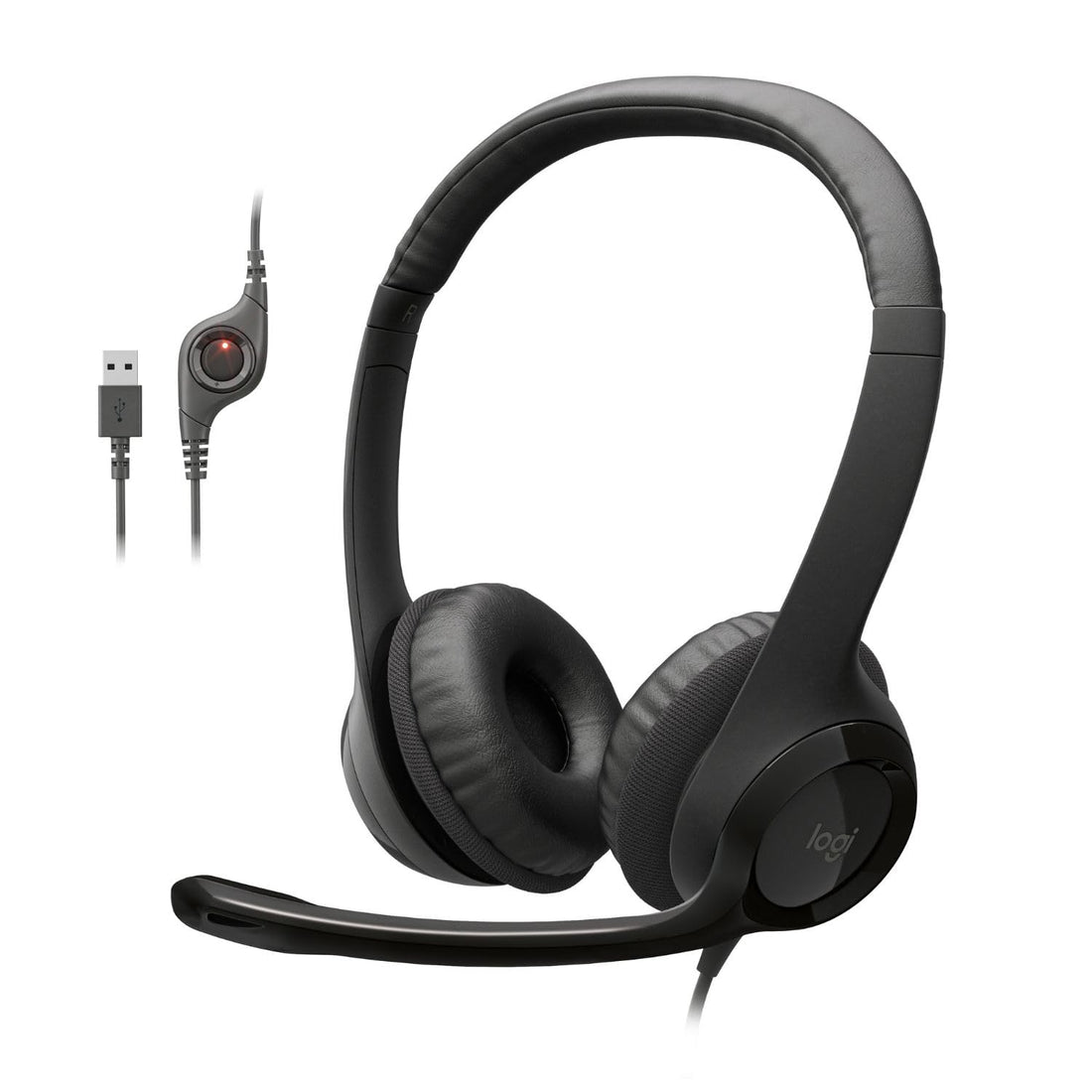 Logitech Stereo Headset with Noise Cancelling Microphone And Wired USB Plug For Computer PC, Mac, Laptop - Black