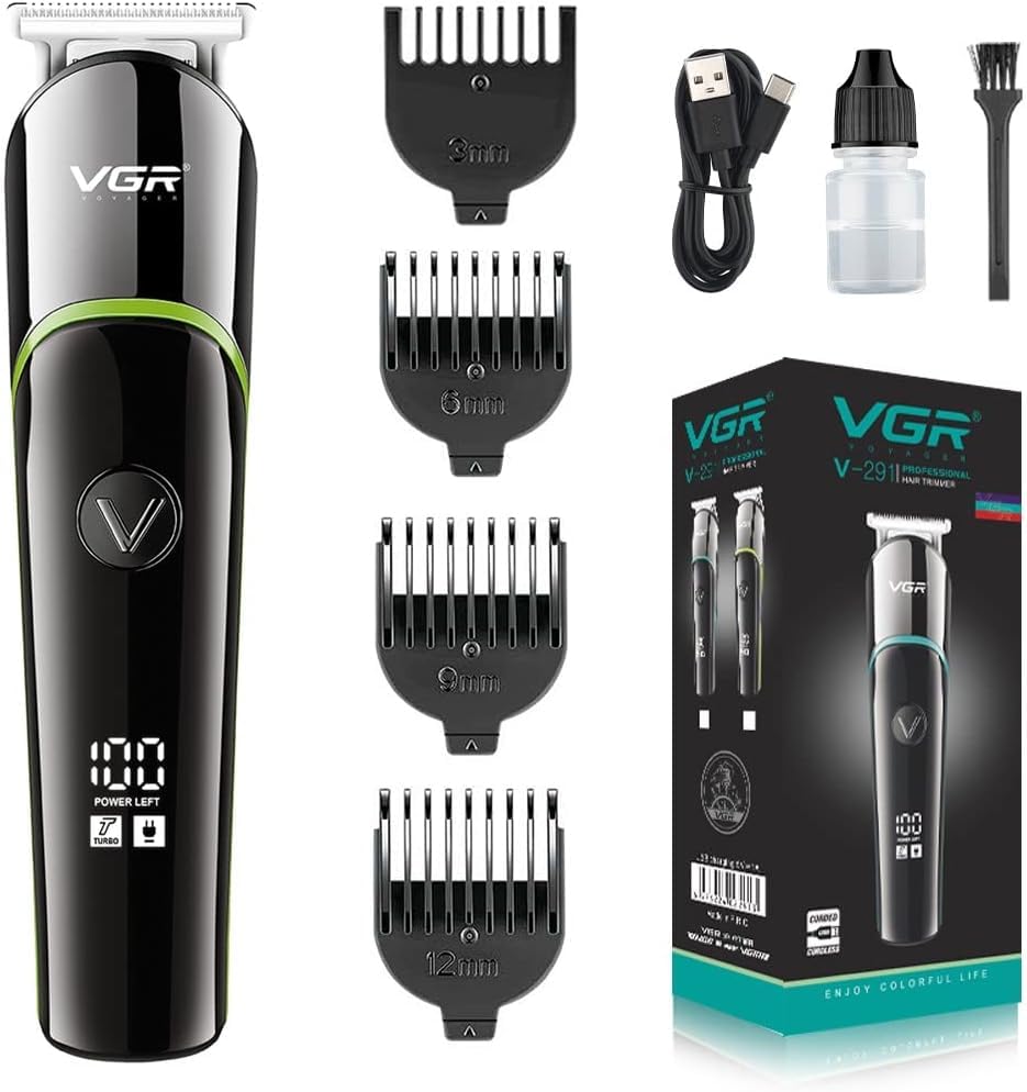 VGR V-291 Professional Rechargeable Turbo function Cordless Beard/Hair Trimmer Kit with Guide Comb, USB Charging Cord for Men Family & Pets