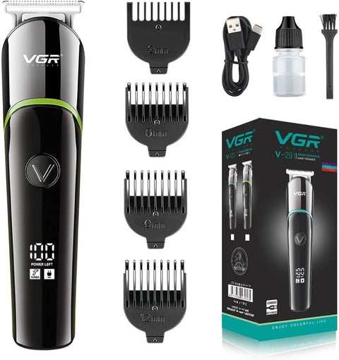 VGR V-291 Professional Rechargeable Turbo function Cordless Beard/Hair Trimmer Kit with Guide Comb, USB Charging Cord for Men Family & Pets