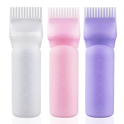 Cosywell Root Comb Applicator Bottle 6 Ounce Pink White Purple | Hair Dye Applicator Brush, 3 Pack, Hair Root Comb Color, Graduated Scale