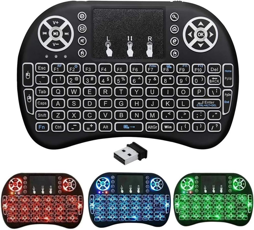 Generic 2.4G Mini Wireless Keyboard with Touchpad Mouse, Upgraded Multi BRG Backlight Memory, Portable Wireless Keyboard with USB Receiver Remote Control for Android Smart TV Box Pad Windows Mac