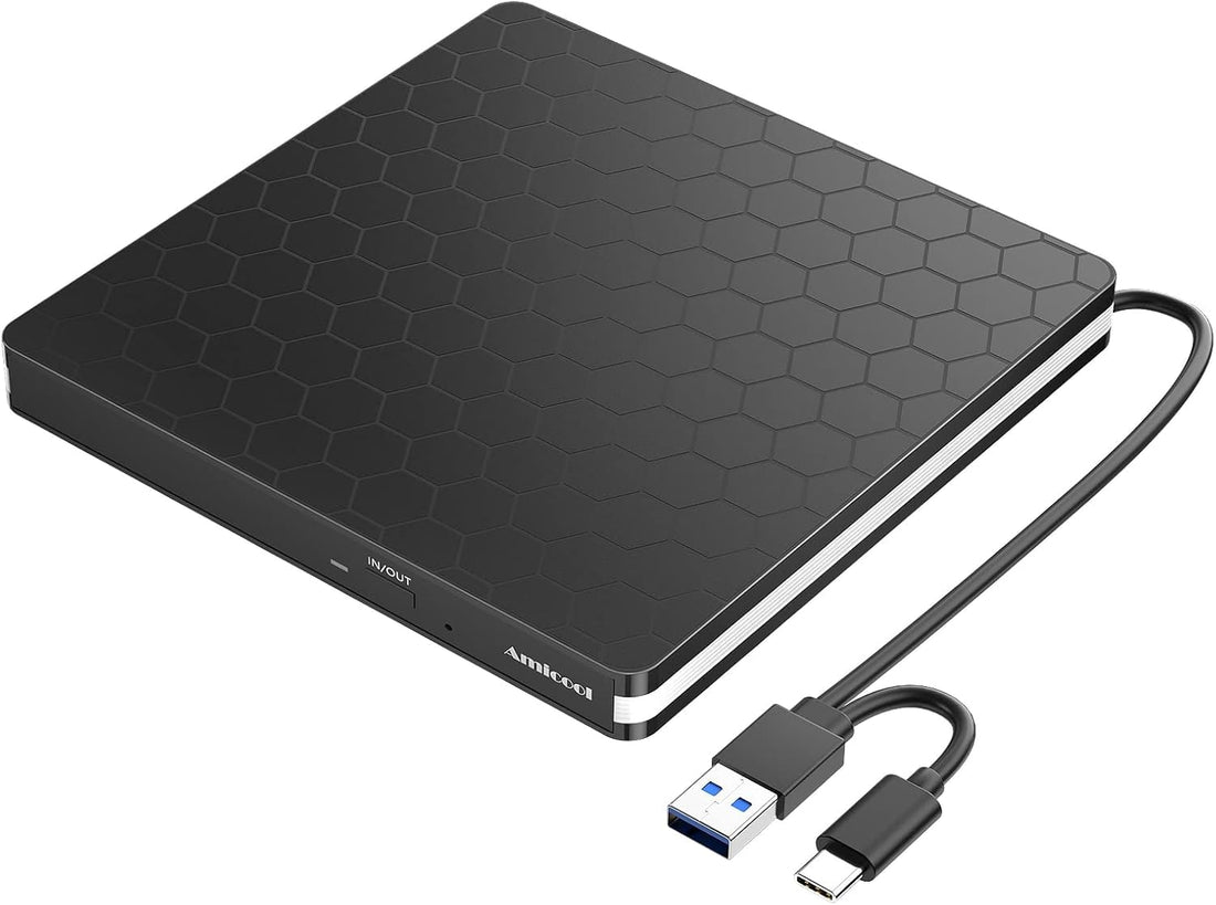 External DVD Drive, Amicool USB 3.0 Type-C CD DVD +/-RW Optical Drive USB C Burner Slim CD/DVD ROM Rewriter Writer Reader Portable for PC Laptop Desktop MacBook Mac Windows 7/8.1/10 Linux OS Apple