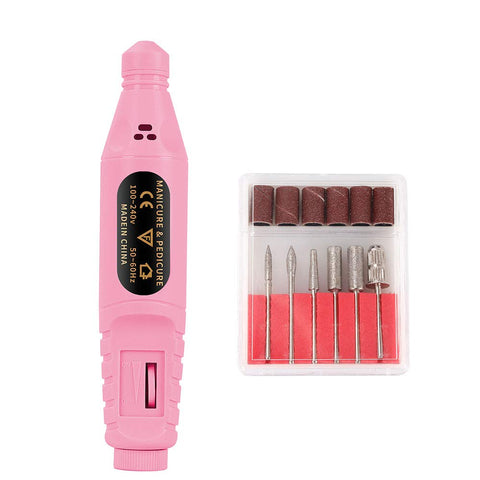 LIARTY USB Electric Nail Files Manicure Pedicure Drill Kit Gel Polish Remover With 6pcs Drills Nail Drill Machine Nail File Drill Kit For Remove Gel Nail Polish (Pink)