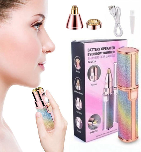 Eyebrow Trimmer, Facial Hair Remover for Women, 2 in 1 Rechargeable Razor for Women, Painless Hair Removal, Body Trimmer for Lip, Nose and Face with LED Light