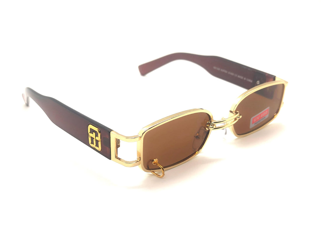 Rectangle Unisex Sunglasses Metal Brown Thick Arm