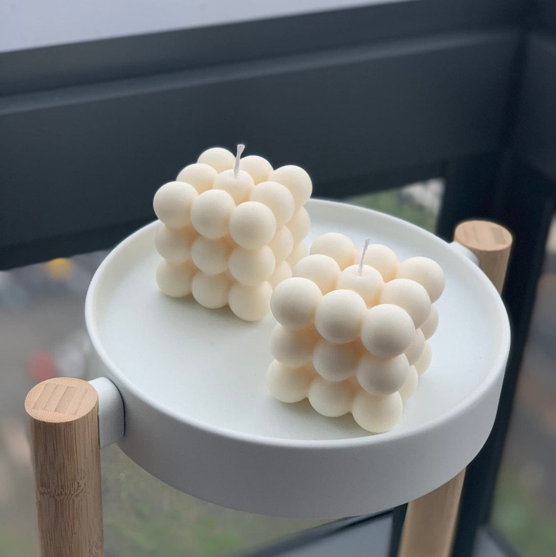 Bubble Candle | Handmade Soy Cube Candles Danish Pastel Room Decor Aesthetic Scented Aromatherapy Cute Shaped Decorations (Cream Vanilla, 2-Pack)