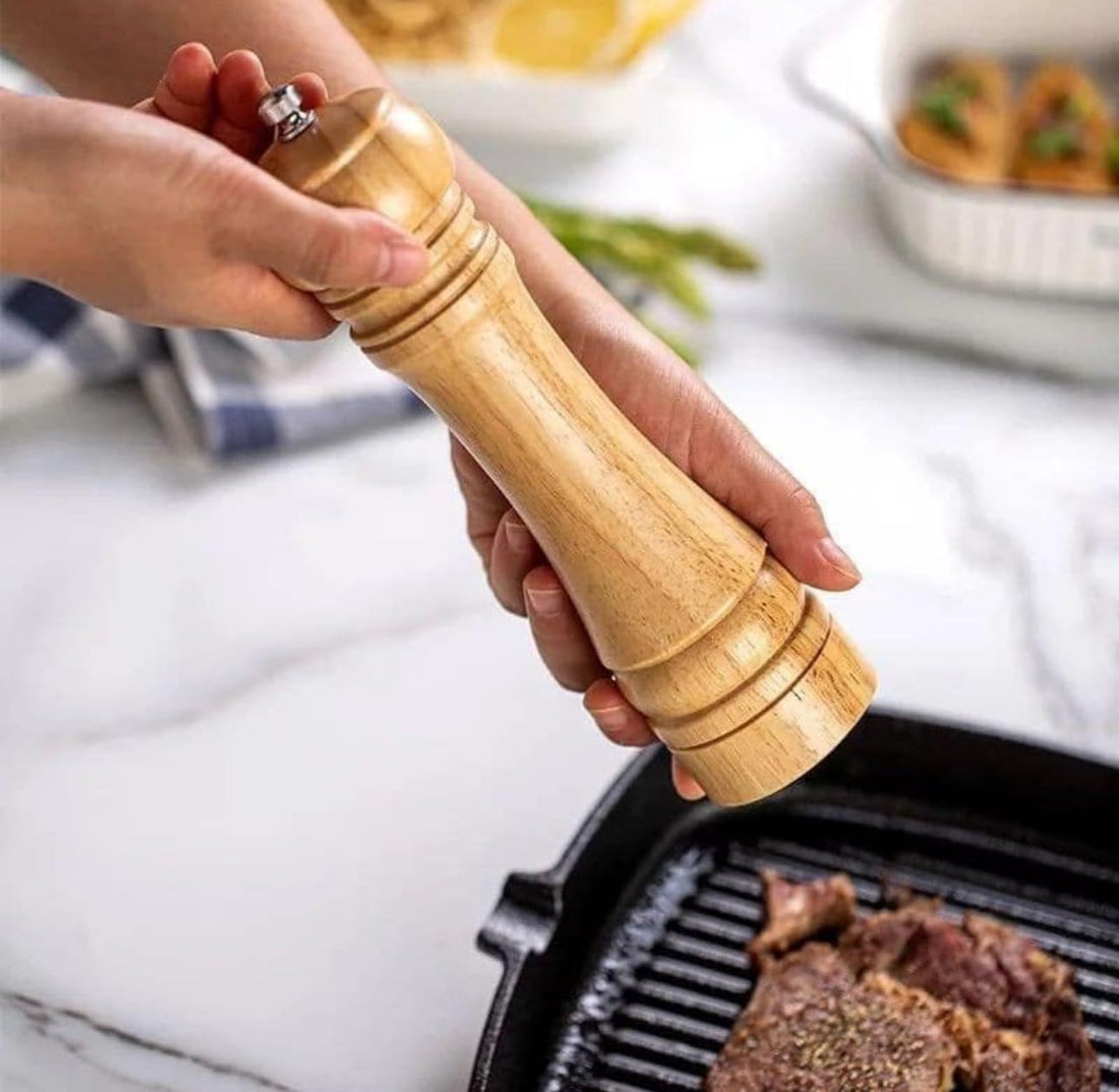 Downtown Solid Wood Salt and Pepper Mill Grinder, High-Quality Spice Grinder with Adjustable Coarseness for Fresh Seasoning, Durable Natural Wood Mill for Peppercorns and Sea Salt