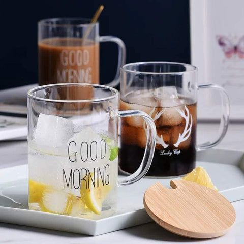 Special Offer (3 mg) Premium Thermal Glass Mug with Good Morning Design - Perfect for Juices, Tea, Coffee