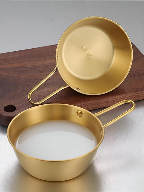 "Golden Stainless Steel Frying Pan with Handles for Serving and Cooking in Style - Perfect for Low Fire" - Generic