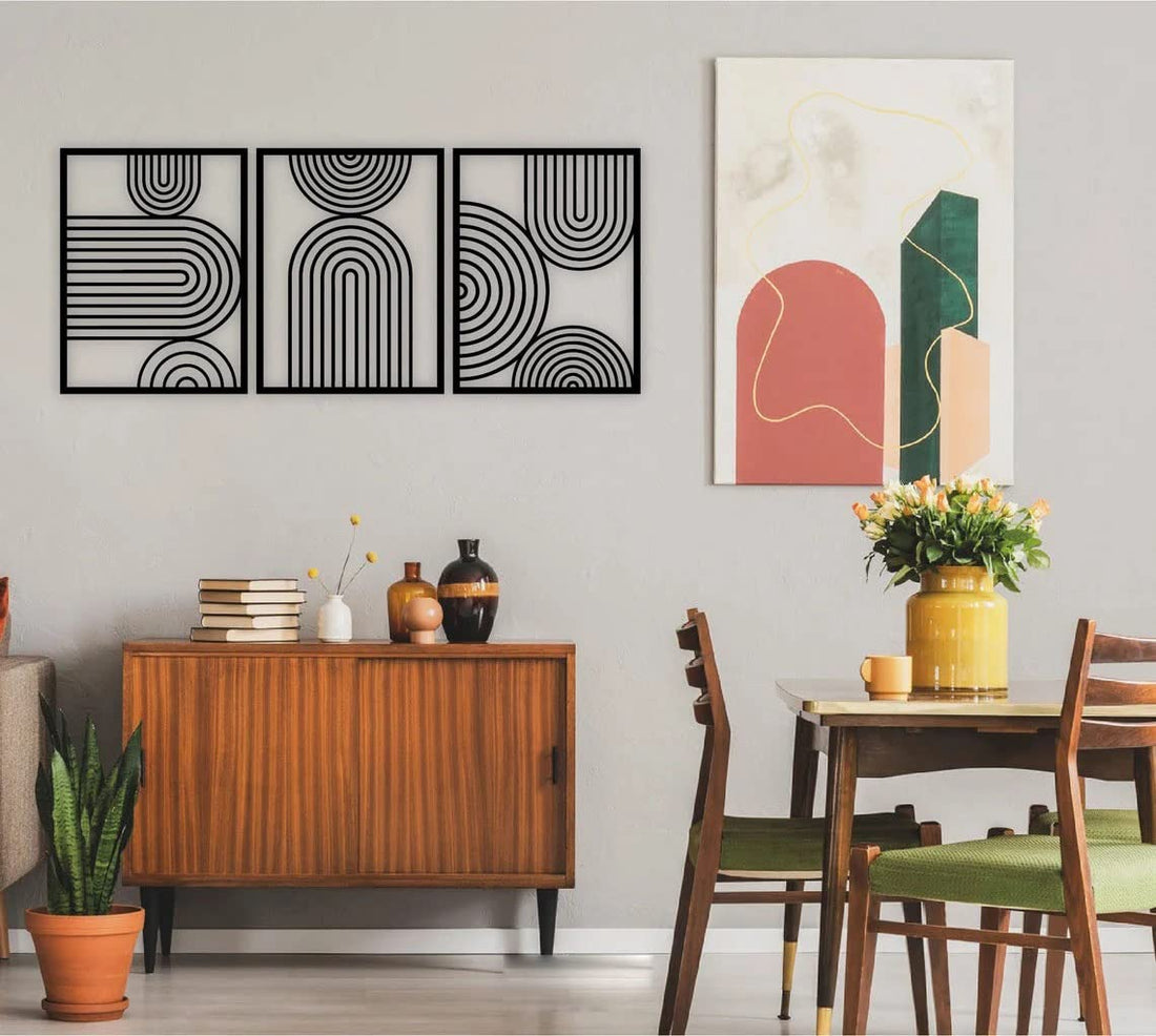 Home Gallery Mid century modern wood wall art - set of 3 each 60x40