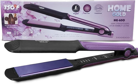 HOME GOLD Hair Straightener, Salon Quality with 750°F, Perfect for Curly and Straight Hair, Rapid 30-Second Heat-Up, and 360° Rotating Cord, 35W, HG-650