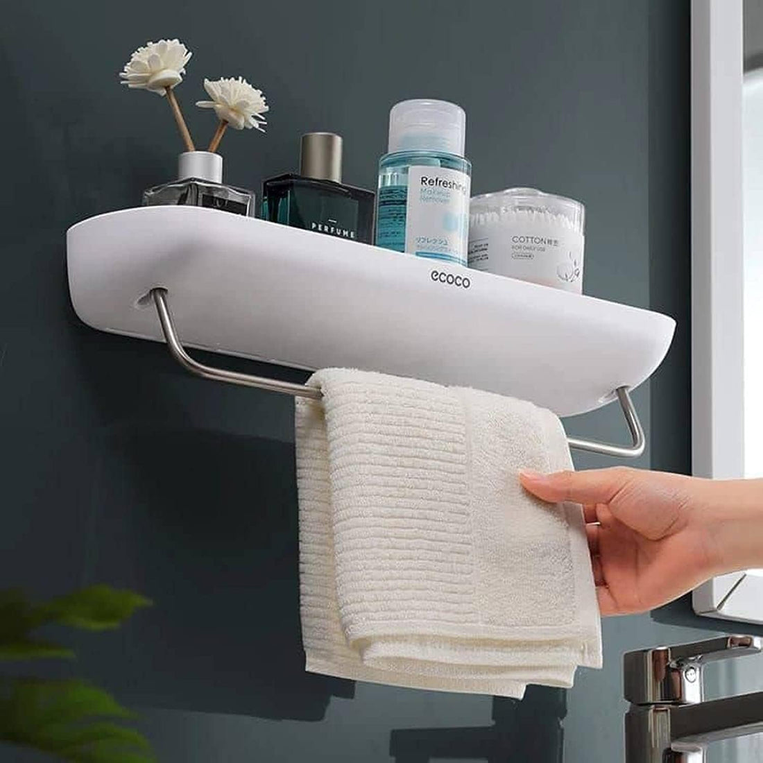 ECOCO E1923 Multifunctional Wall Mounted Bathroom Towel Rack Storage Rack Plastic