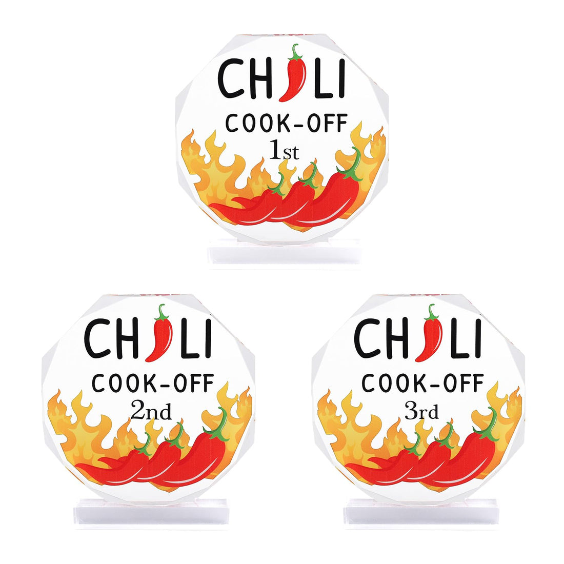 3pcs Chili Cook Off Trophies, 1st 2nd 3rd Place Medals Acrylic Chili Cook Off Prizes with Base Cooking Competition Trophy for Contest Competition Party Awards