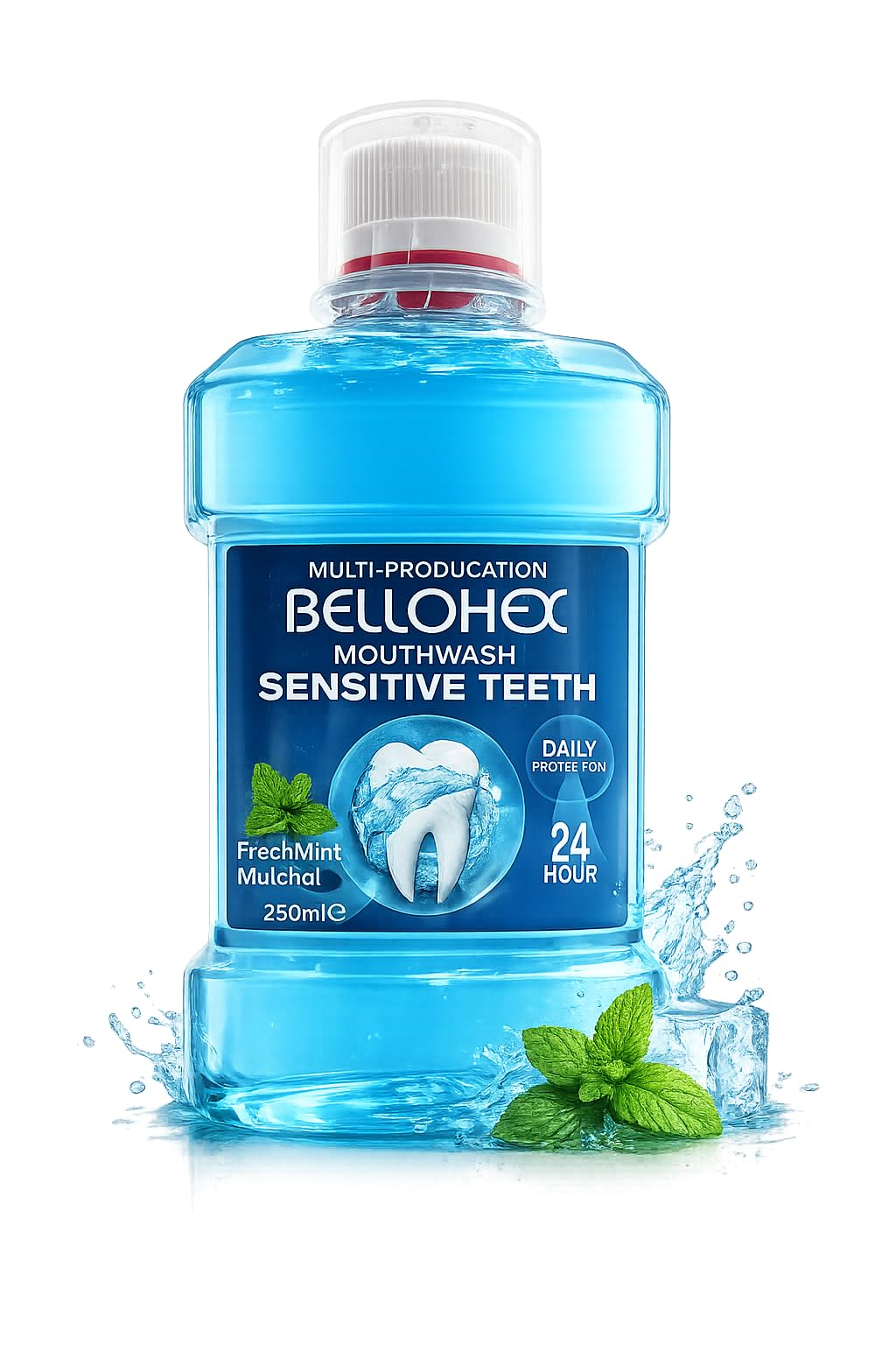 BELLOHEX Sensitive Teeth Mouthwash, 250ml, No Alcohol, Fresh Mint Flavor, 24 Hour Protection, Fresh Breath, Gum Health