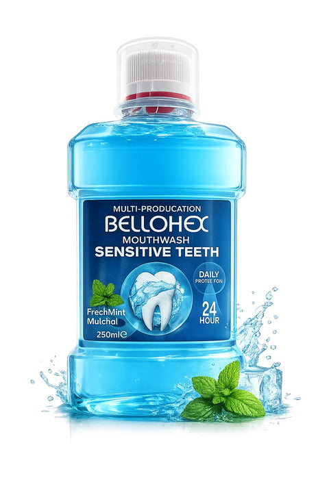 BELLOHEX Sensitive Teeth Mouthwash, 250ml, No Alcohol, Fresh Mint Flavor, 24 Hour Protection, Fresh Breath, Gum Health