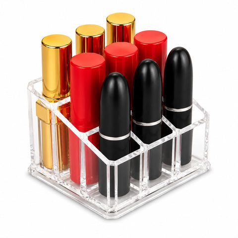 Clear Acrylic Makeup Organizer for Lipsticks and Cosmetic Tools, Compact Vanity Storage Holder for Lip Gloss, Beauty Accessories & Makeup Desk Organization