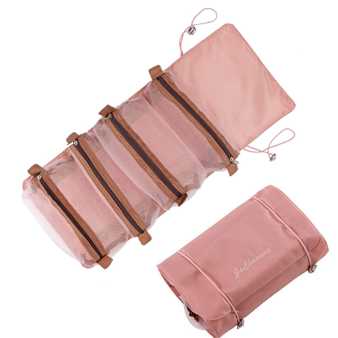 Detachable Makeup Bag, 4 in 1 Portable Large Capacity Handheld Cosmetic Organizer Pink Toiletry Travel Bag for Women, Pink, Pink
