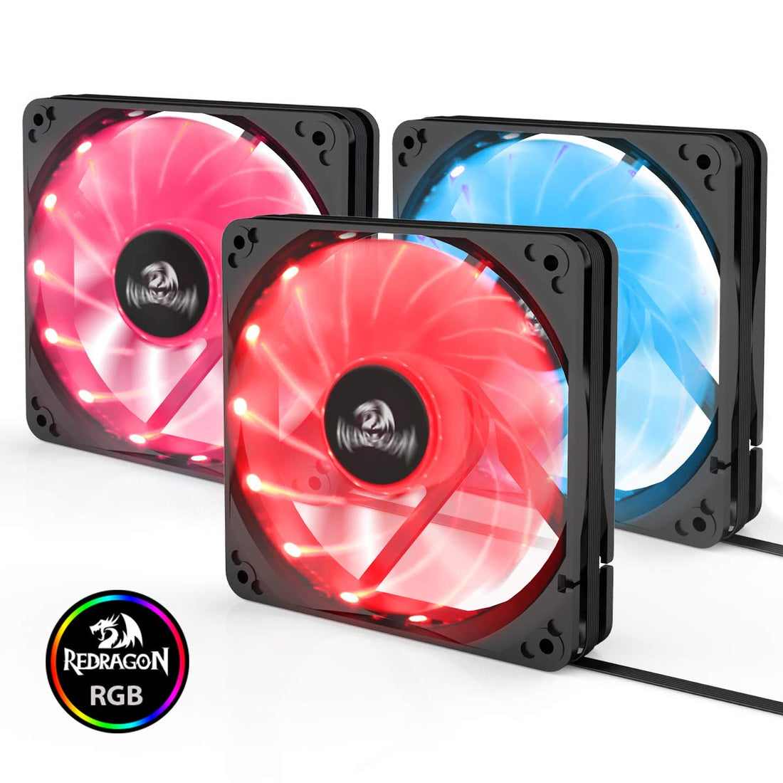 Redragon GC-F006 Computer Case RGB LED Quiet High Airflow Adjustable Color LED Fan with Remote Control (120mm) - Pack of 3