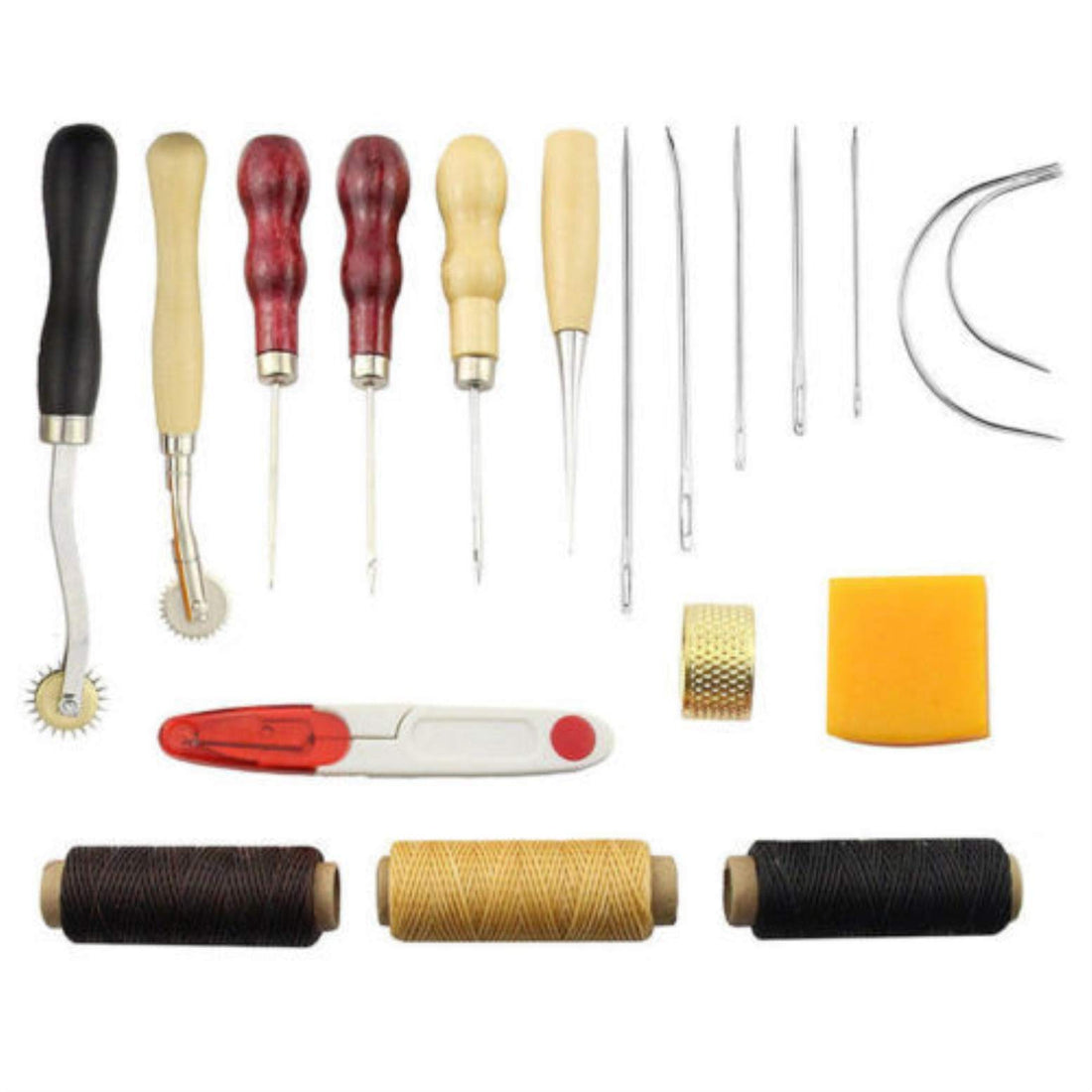 RoseFlower Leather Sewing Tools, 14 Pieces Leather Craft Sewing Kits DIY Manual Hand Sewing Crafts with Grooved, Awl, Waxed, Leather Needle