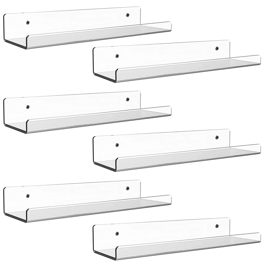 BEST MEDIA 6 Pack Clear Acrylic Floating Shelves for Wall – 38.1 cm Invisible Ledge and Bookshelf, Modern Display Rack for Spices, Nail Polish, Records, and Funko Pop Figures