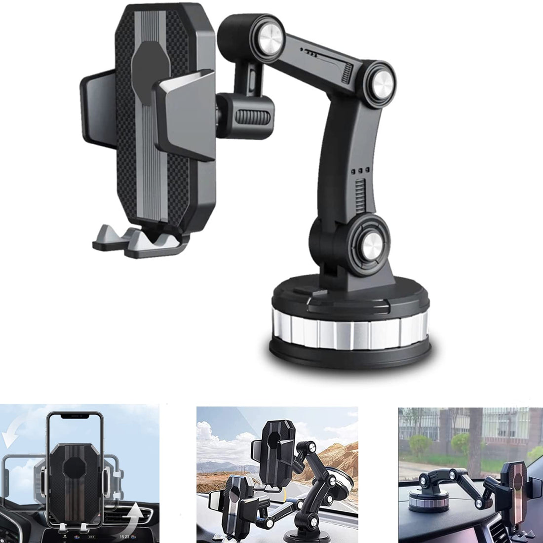 Car Phone Holder Mount, Universal Strong Suction Cup Phone Holder, Upgraded One-Button Pop-up iPhone Smartphone Cell Phone Stand, Heavy Duty Phone Holder for Dashboard/Windshield/Window