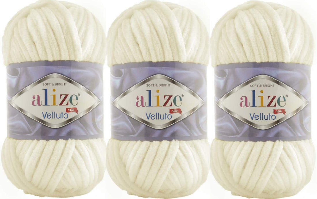 Alize Yarns Velluto 100% MicroPolyester Baby Blanket Lot of 3 skn 225 3x100gram, Weight:Super Bulky 6 (62 Cream)
