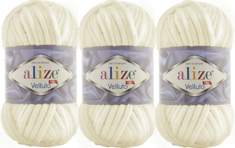 Alize Yarns Velluto 100% MicroPolyester Baby Blanket Lot of 3 skn 225 3x100gram, Weight:Super Bulky 6 (62 Cream)