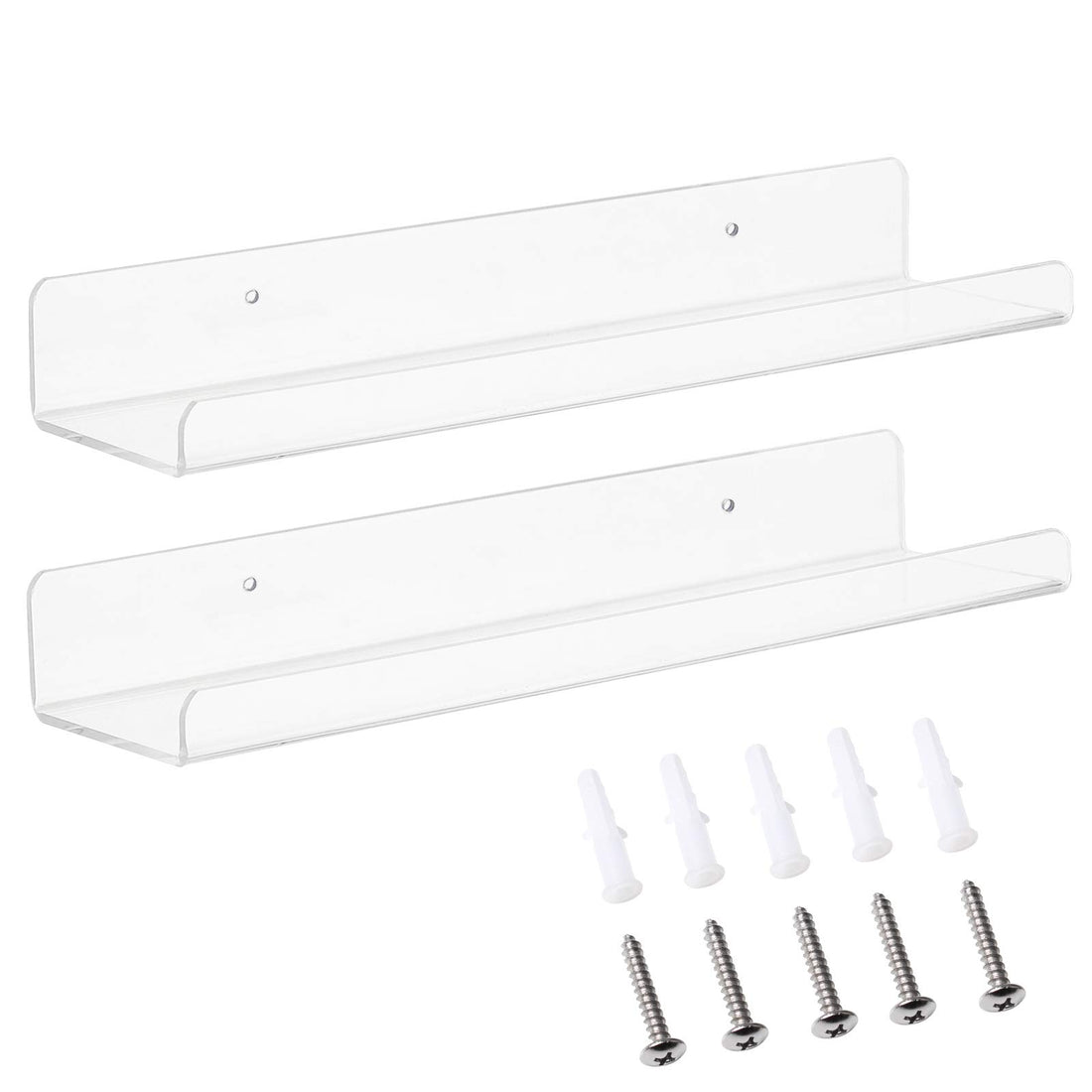 BEST MEDIA 2-Pack Transparent Acrylic Multi-Purpose Wall Shelves, a 38-1 cm Display Ledge for Nail Polish, Pictures, and Kitchen Spices- Modern - 2-Pack - Transparent