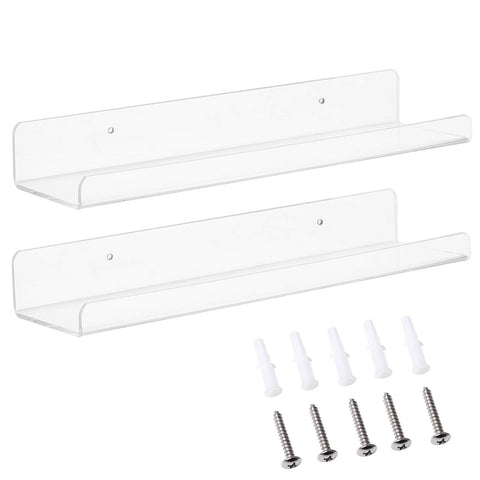BEST MEDIA 2-Pack Transparent Acrylic Multi-Purpose Wall Shelves, a 38-1 cm Display Ledge for Nail Polish, Pictures, and Kitchen Spices- Modern - 2-Pack - Transparent