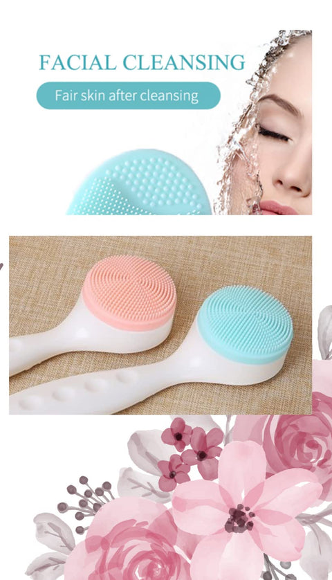 Manual Facial Brush Exfoliator - Silicone Face Scrubber and Cleanser - Small Plastic exfoliate Tool- Women Handheld face Cleaner- Gentle facebrush