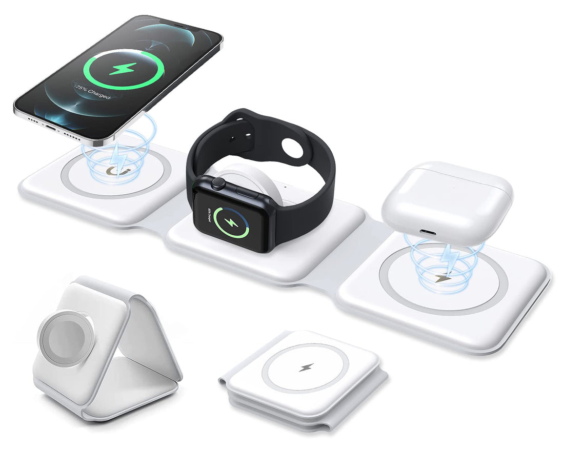 Avarmora Wireless Charger 3 in 1, Foldable Magnetic Charging Station Compatible with iPhone 14/13/13/12/11/8/Pro/Max/mini/X, Apple Watch, AirPods