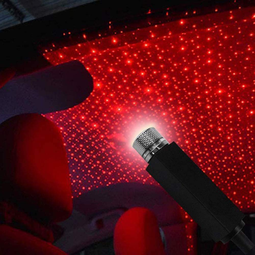 EXFEA USB Car Roof Atmosphere Starry Sky Lamp Ambient Star Light LED Projector Purple Night Light Adjustable Multiple Light Effects (21.2 x 1.4 x 1.4 cm, Y-Red)