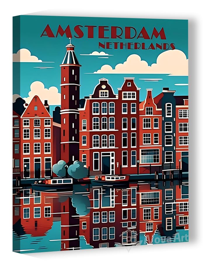 NOVA ART Canvas Wall Art Amsterdam Netherlands City Modern Art Prints Shows Its Traditional Buildings For Bedroom Living Room Office Etc Modern Home Decor 20x30cm