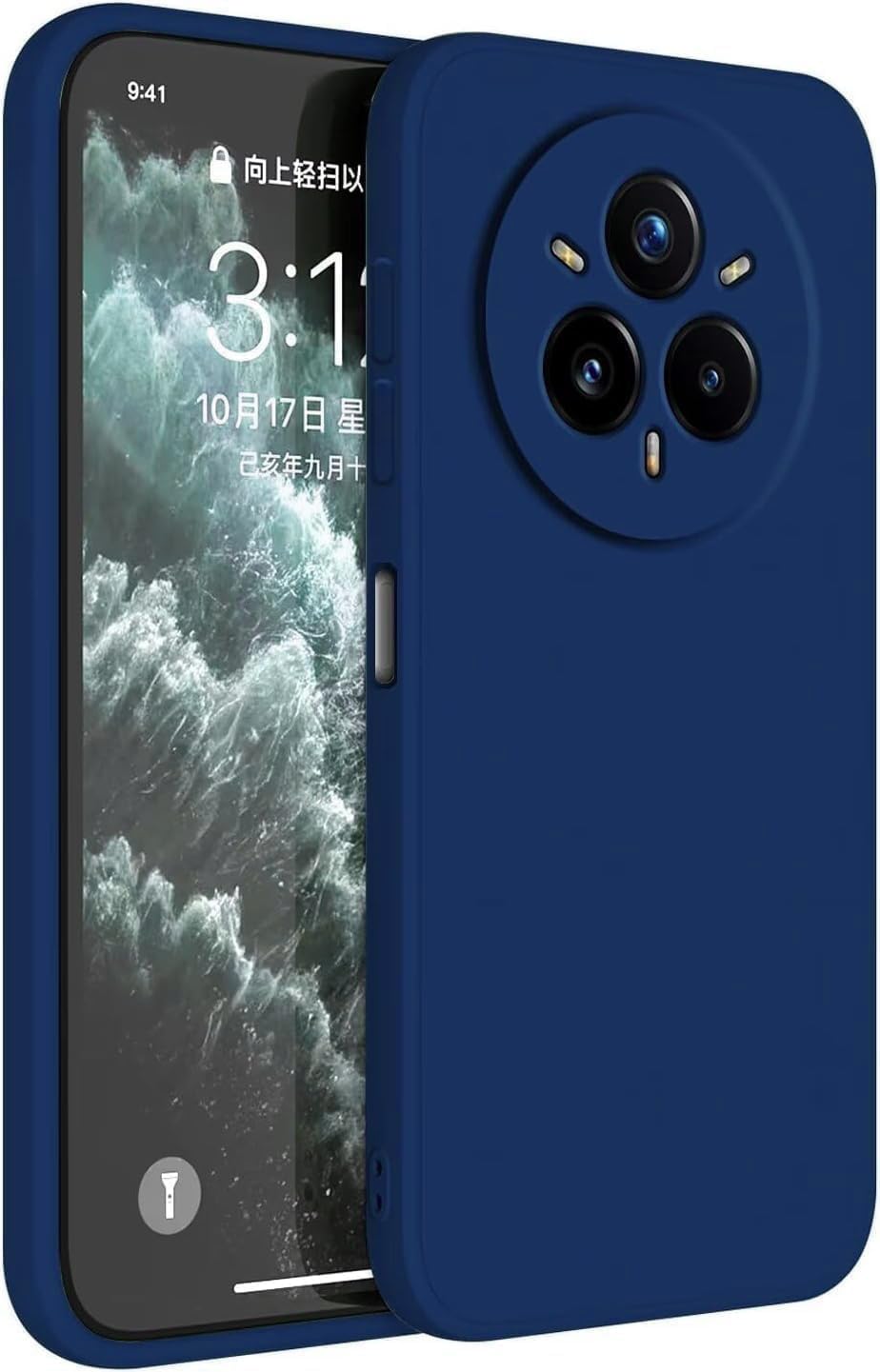 Silicone Case Compatible with Realme 14 Pro Plus Soft Silicone Gel Rubber Shockproof Case Cover Matte Finish with Cloth Inner Lining (Navy)