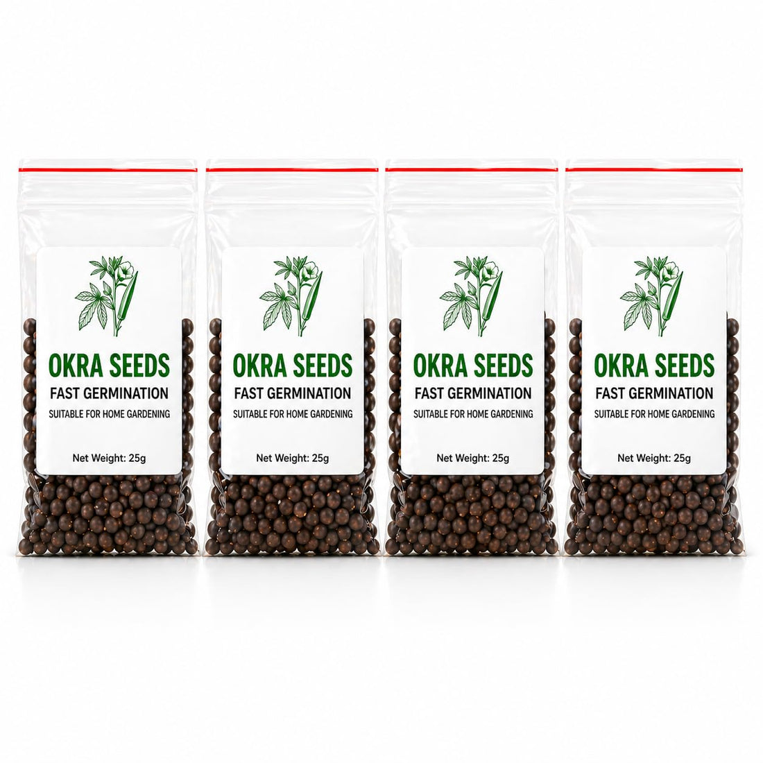 Okra Seeds Fast Germination High Yield for Home Gardening 4×25g Premium Natural Vegetable Seeds Easy Grow Balcony & Farm Planting