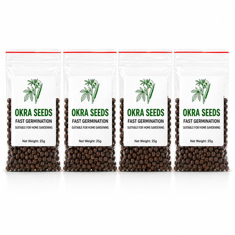 Okra Seeds Fast Germination High Yield for Home Gardening 4×25g Premium Natural Vegetable Seeds Easy Grow Balcony & Farm Planting