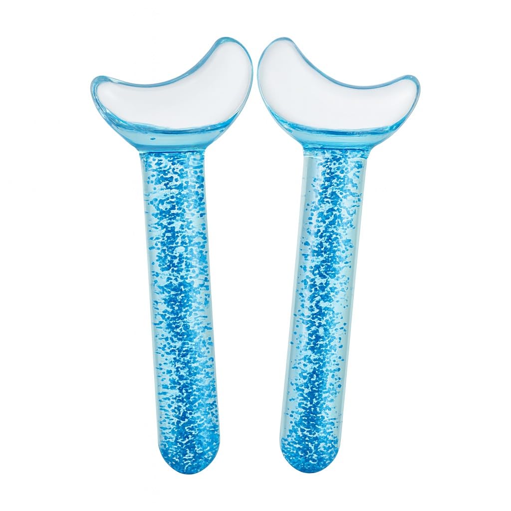 Ice Globes for Face and Eyes Heart Shaped Facial Massage Tool Glass Cooling Beauty Roller for Puffiness Relief Freezer Safe Skin Tightening, DRS-388 (Blue)