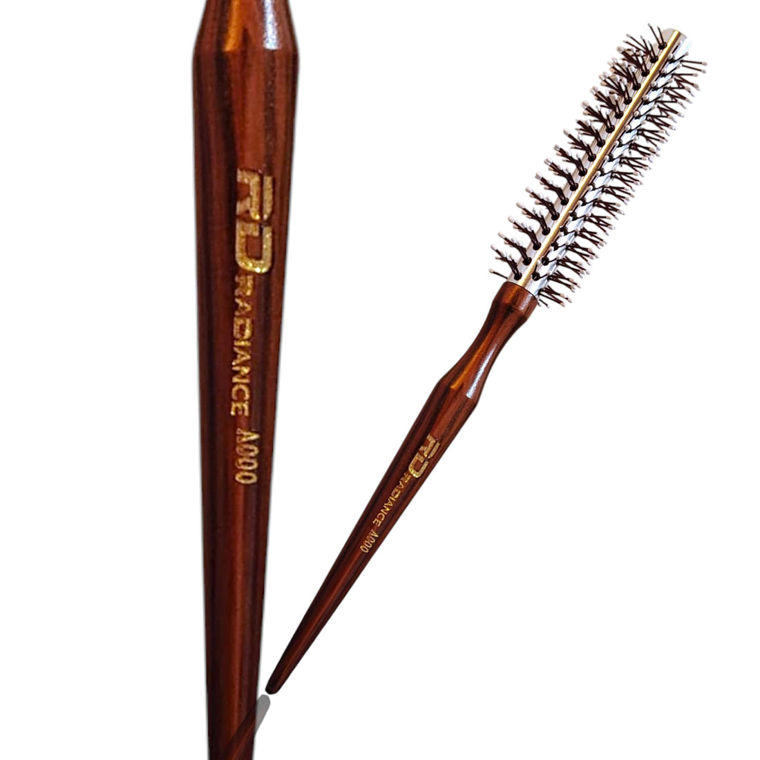 Professional Round Hair Brush with Ceramic Coated Barrel, Ionic Bristles, Handcrafted Wood Handle, Honeycomb Aluminum Core for Fast Drying and Styling, A000