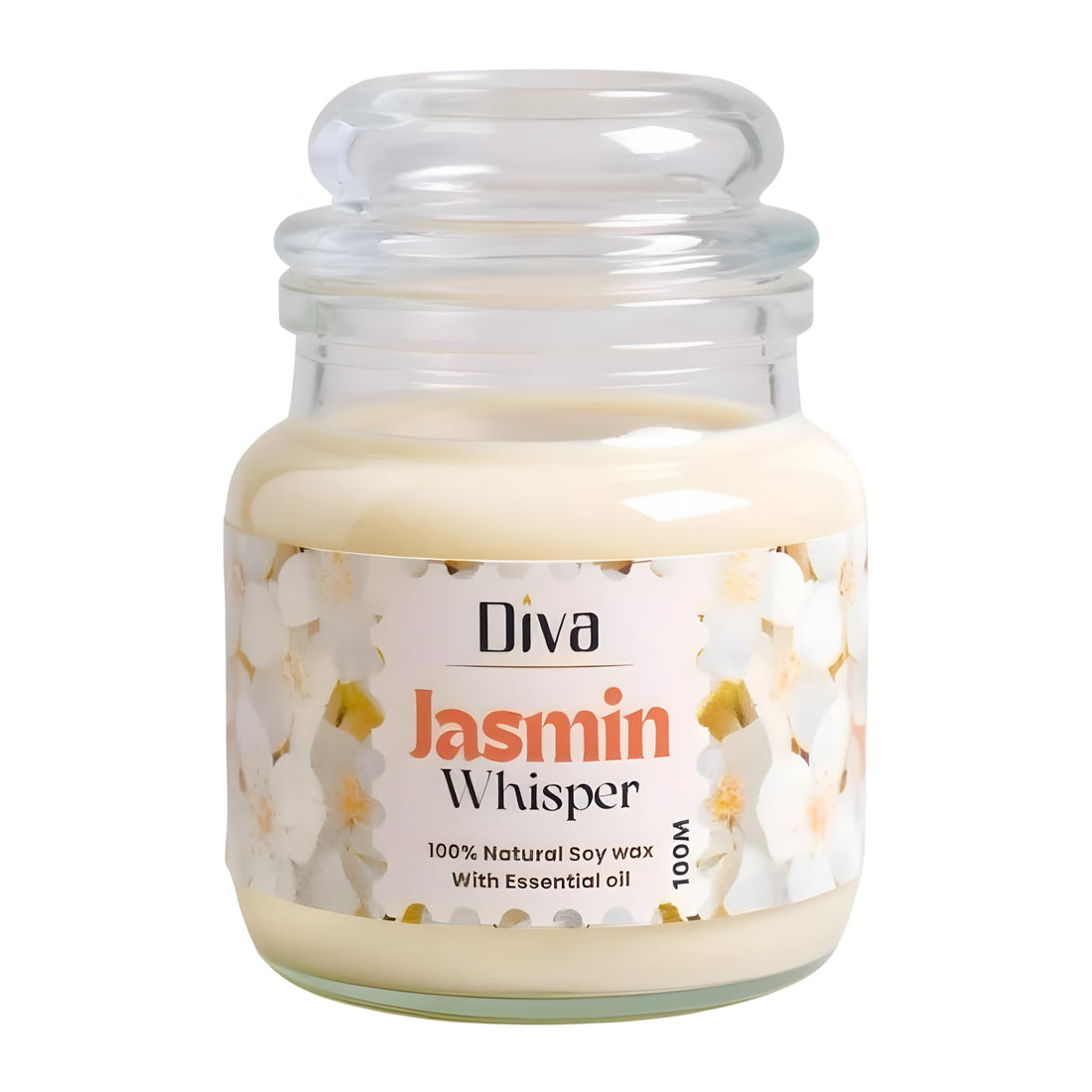 DIVA Scented Candle 100ml – Natural Soy Wax, Clean Burn For All Occasions: Birthday, Wedding, Valentine’s, Mother’s Day, Christmas Elegant Jar – Ideal for Relaxation & Home Decor (Jasmine)