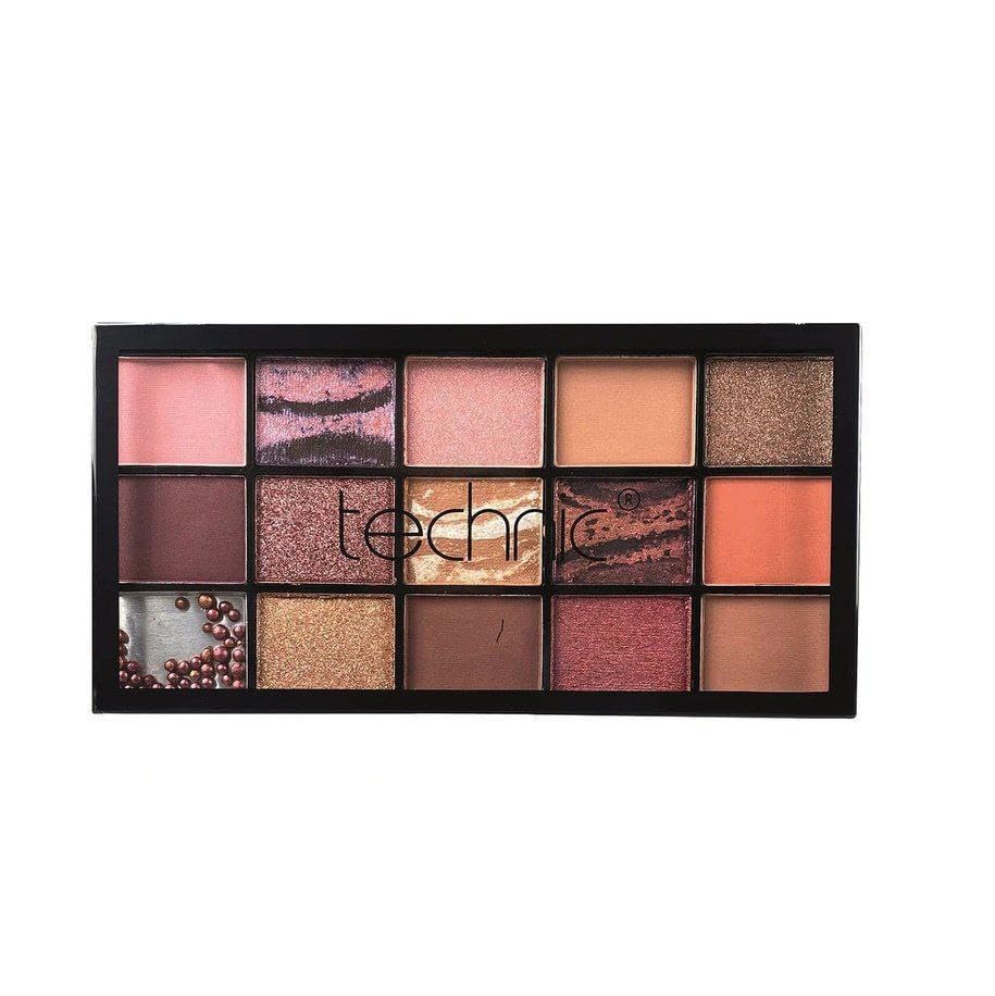Techni 15 Color Eyeshadow Palette, Pink and Brown Tones, Gold Glitter, Multi Effects