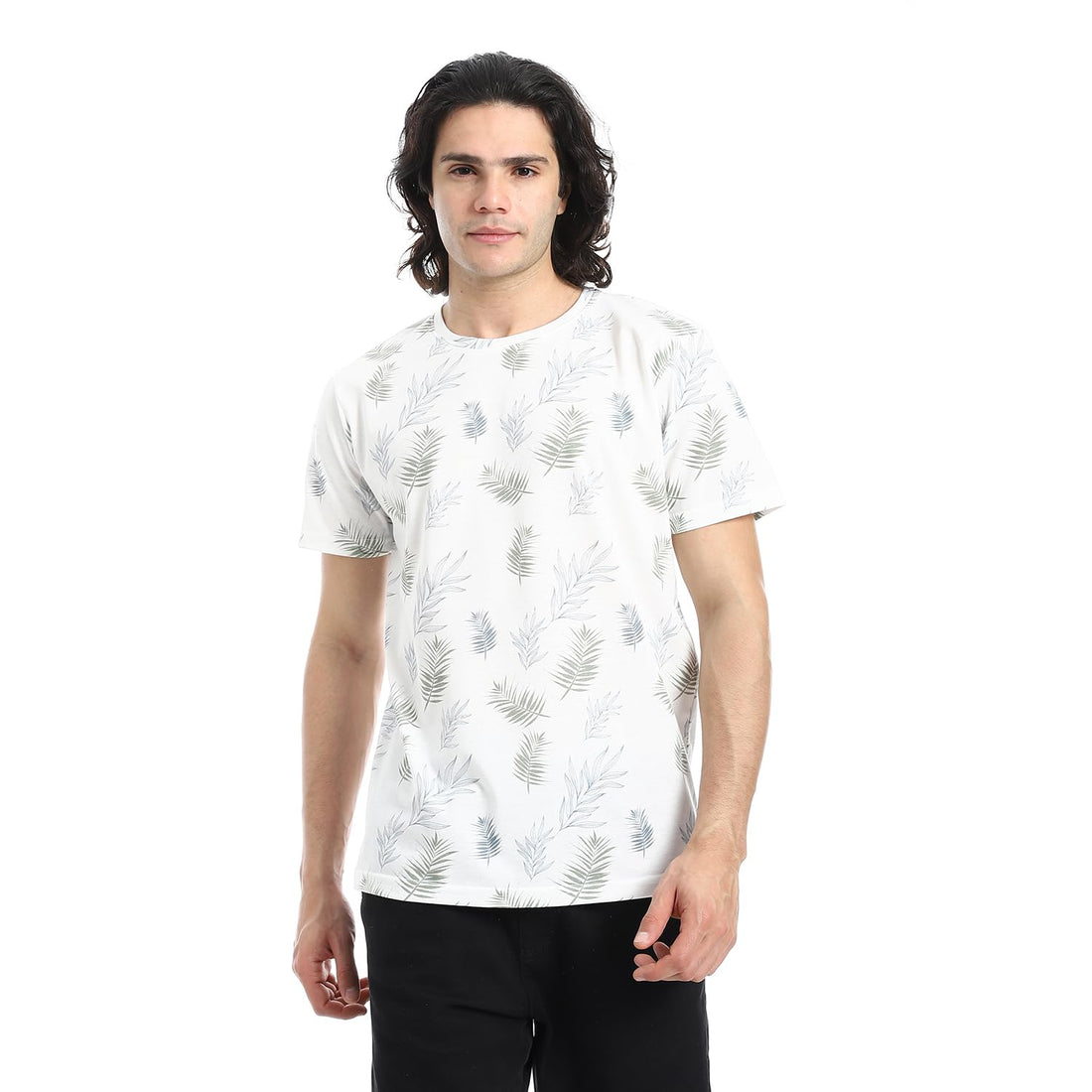 Andora Mens Palm Pattern Slip On T-Shirt Western
