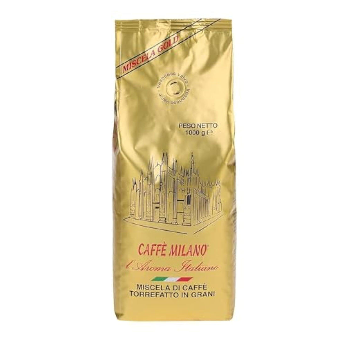 Caffe Milano Aroma Italiano Gold 80% Arabica 20% Robusta Whole Espresso Beans 1Kg