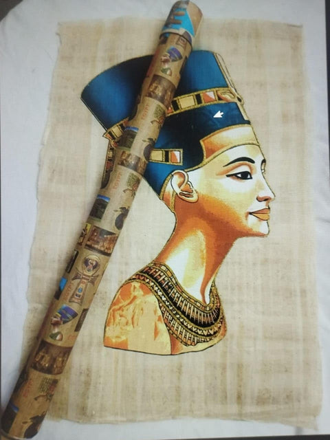 Authentic Egyptian Papyrus, Pharaonic Art with Nefertiti Motifs, Traditional Size, Wall Decor