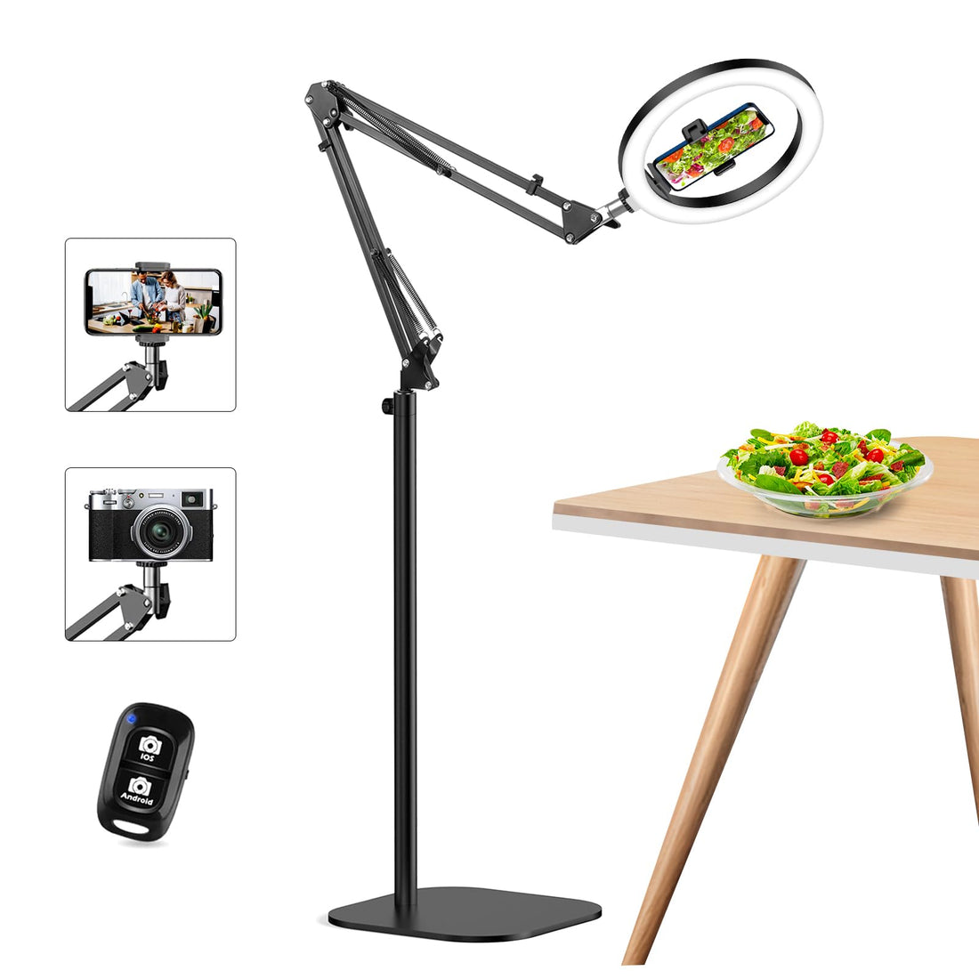 10" Ring Light with Tripod Stand & Phone Holder, Flexible Overhead Mount, CRI >95, Adjustable 70" Height & 360° Lighting, Ringlight Phone Tripod for iPhone Content Creation TikTok YouTube