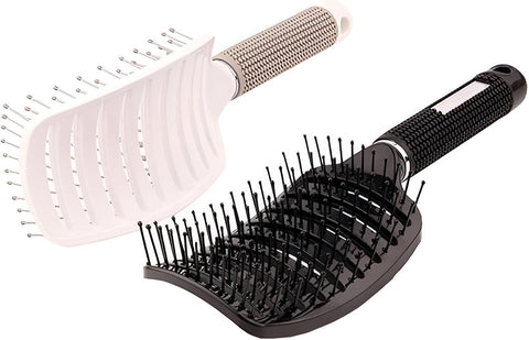 Curved Brush - Effective paddle hair brush for faster hair drying, ideal for all hair types including curly, thick, long or short, works on wet and dry hair (2pcs)