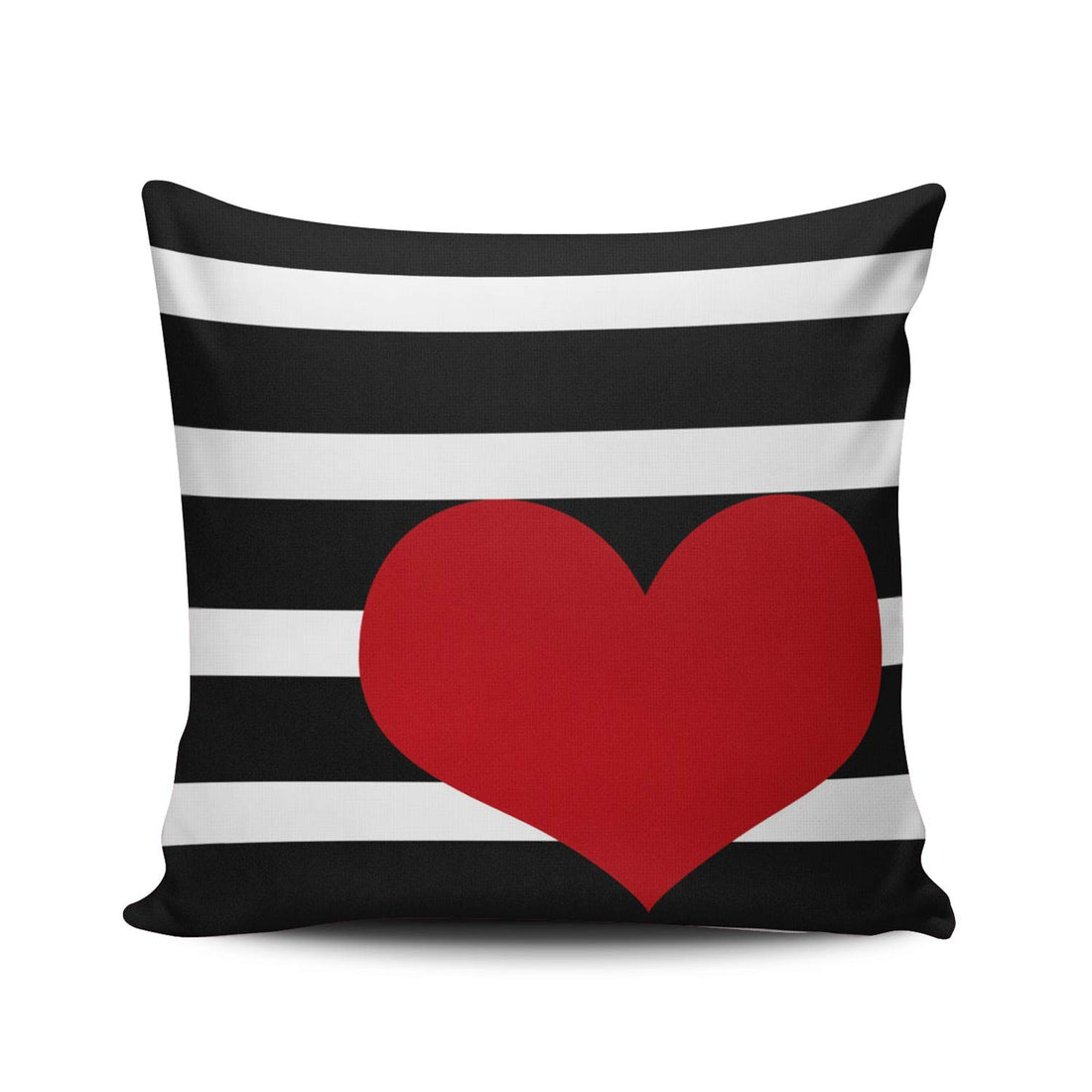 Decorative Throw Pillow Case Red Heart Pillow with Black and White Stripes Cute Pillowcase Cushion Cover One Side Design Printed Square Size 18 x 18 inch