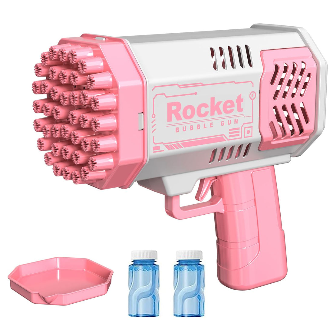 Bubble Gun, 40 Holes Bazooka Bubble Gun, Electric Bubble Gun, Equipped with 2 Bottles of Bubble Liquid, Outdoor Toys for Kids Ages 4-8 (Pink x 1)