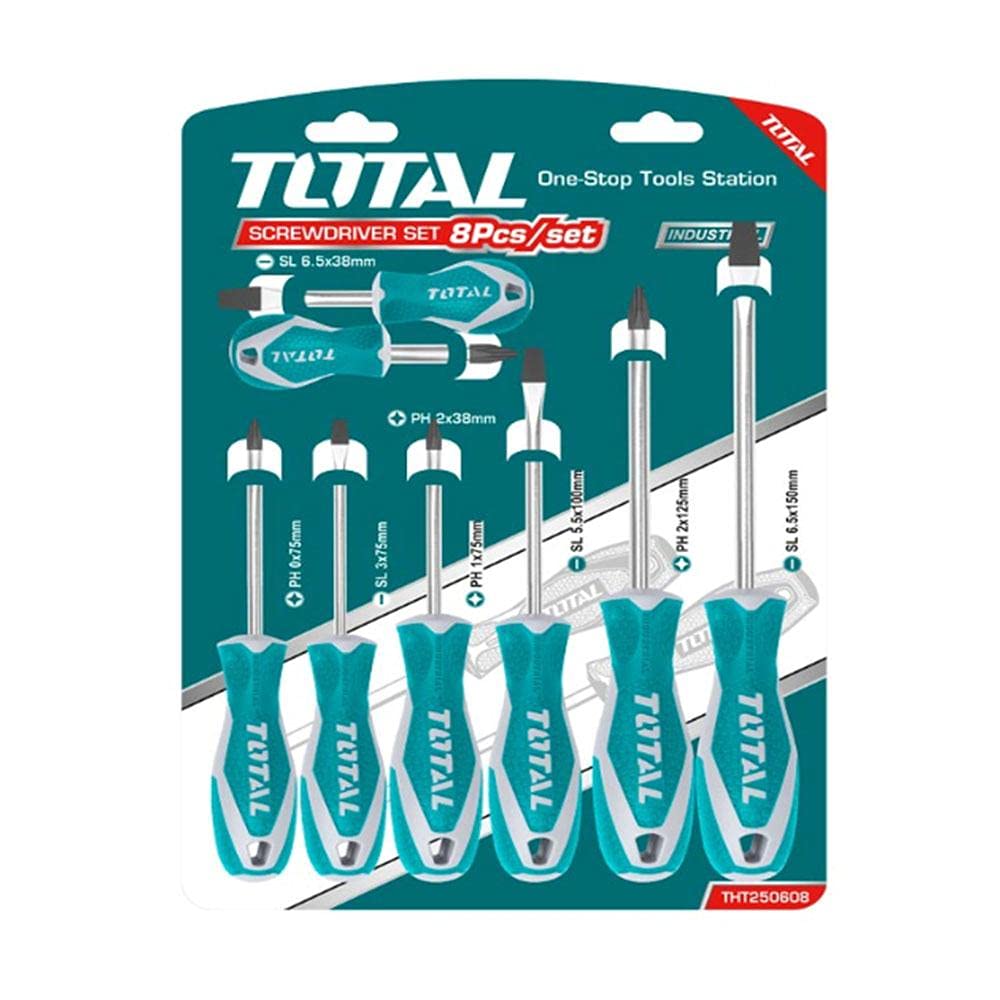 Total Screwdriver set 8 pieces with rubber handle Model: THT250608