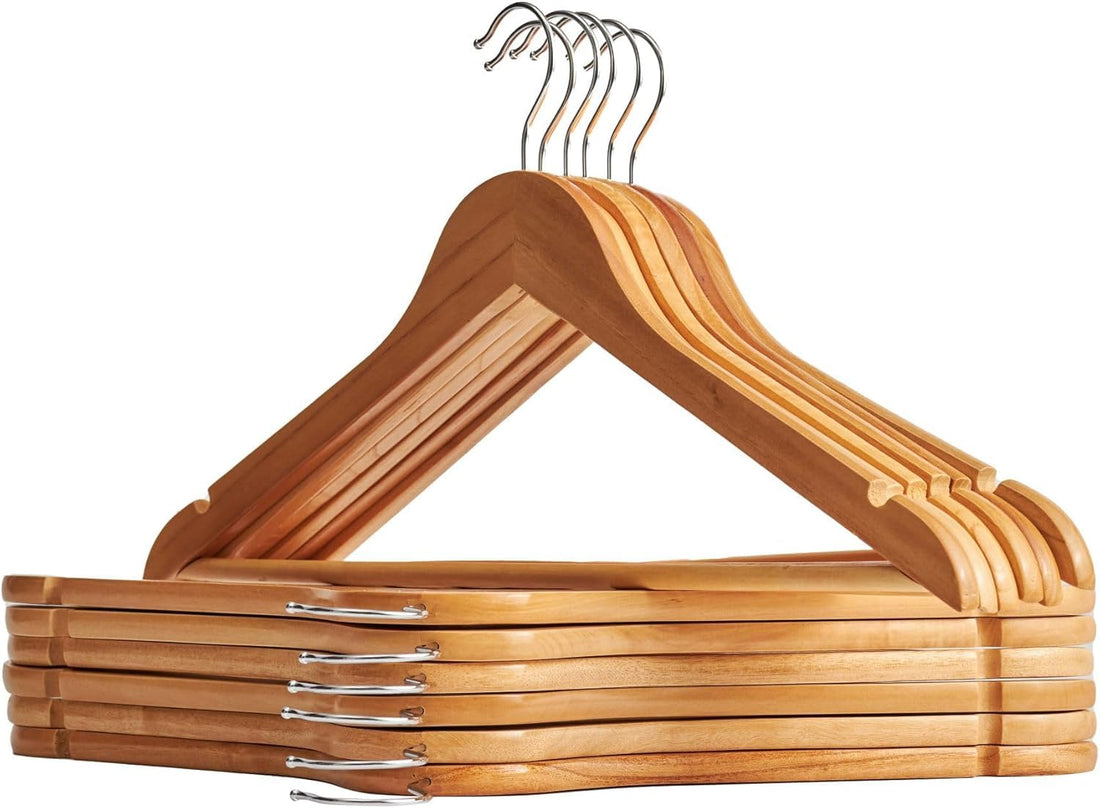 Wooden Suit Hanger, Hangers for clothes, Hangers with Shoulder Notches with Non Slip Pants Bar, Wooden Coat Hangers (Brown 9 pcs)
