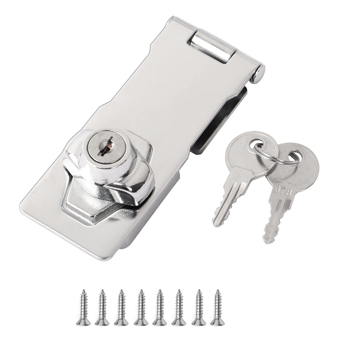 Door Latch Hasp with Keyed, 1Pcs Knob Locking Padlock Hasp, Have Key Hasp Safety Lock for Door, Window, Cabinets Boxes, Silver 4 Inch with Screws